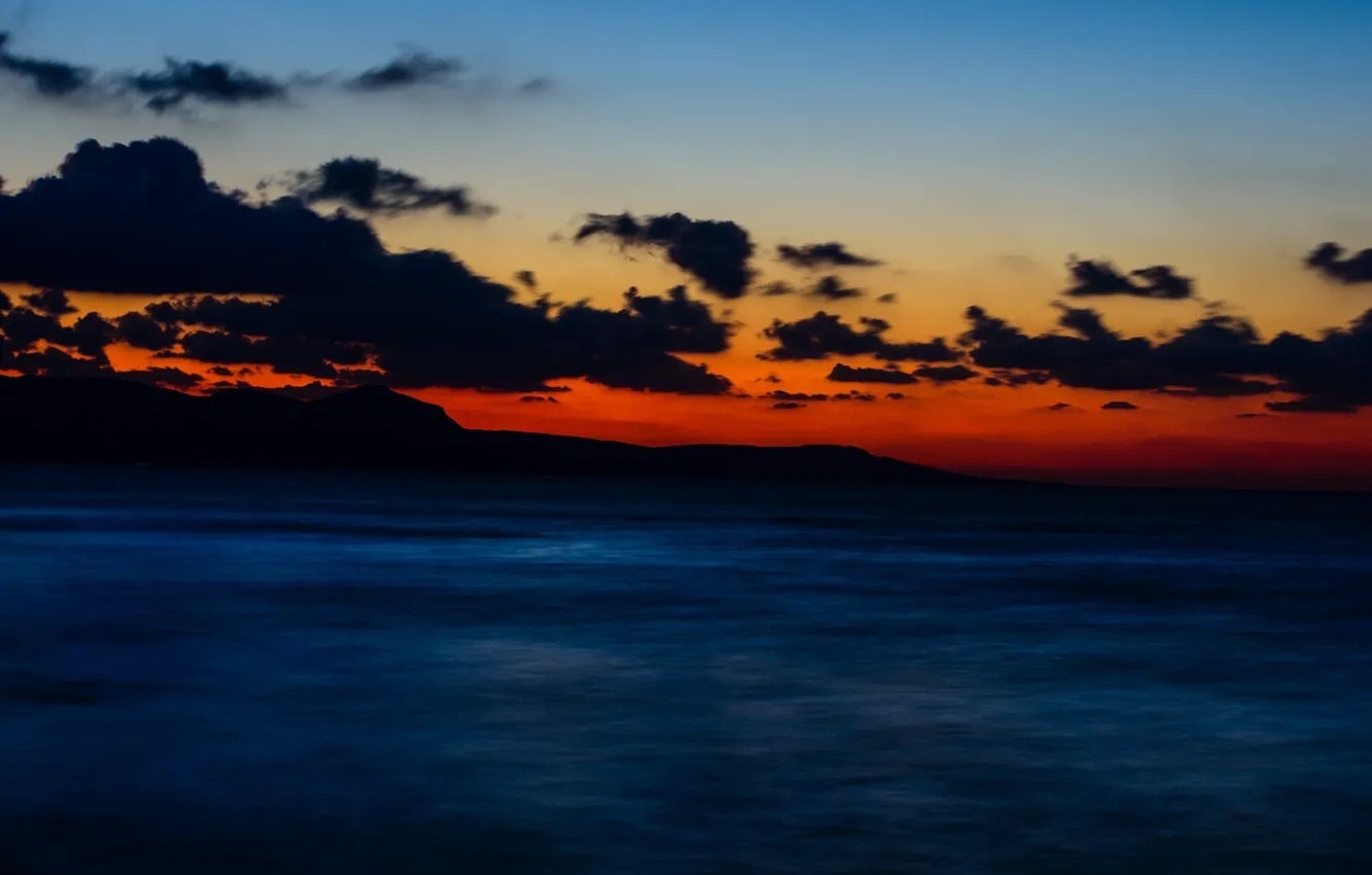 Photo wallpaper sea, clouds, sunset