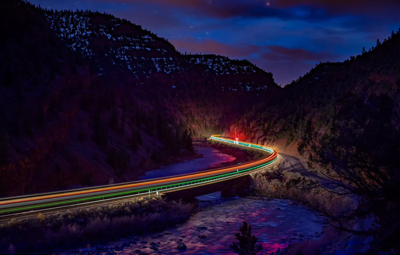 Photo wallpaper road, night, lights