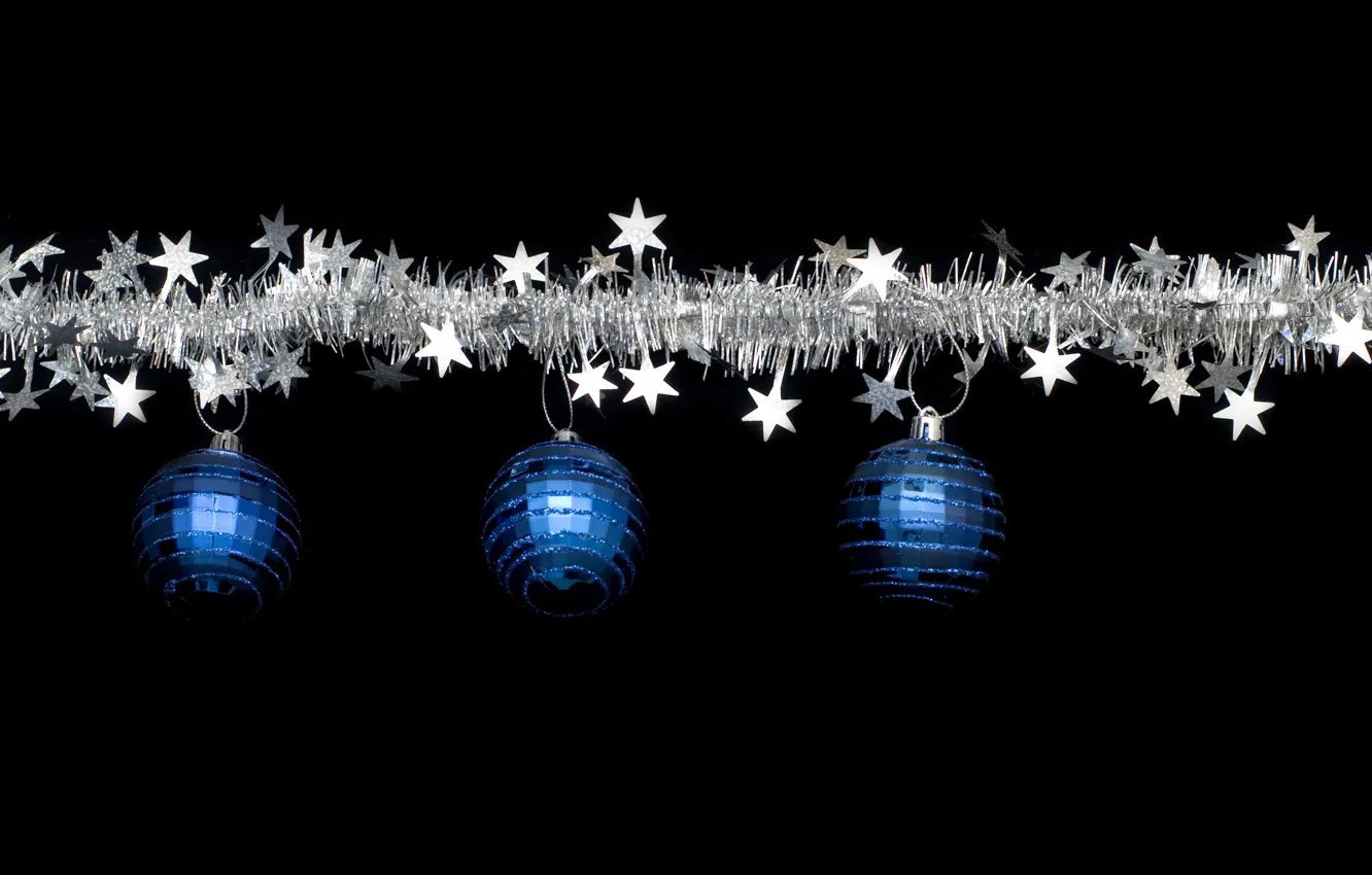 Photo wallpaper blue, holiday, black, balls, new year, Christmas, silver, stars