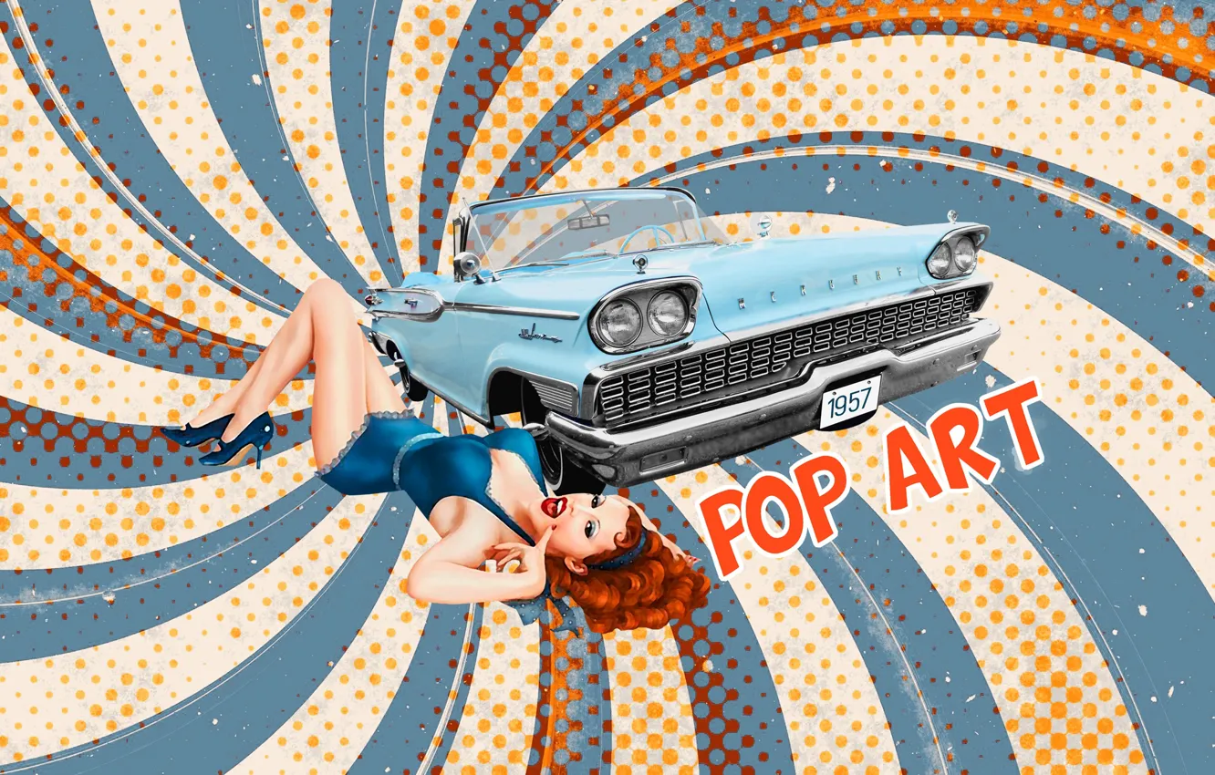 Photo wallpaper vintage, grunge, retro style, pop art, pin-up, pop art, by Pyrus-acerba, pin-up of the 50s