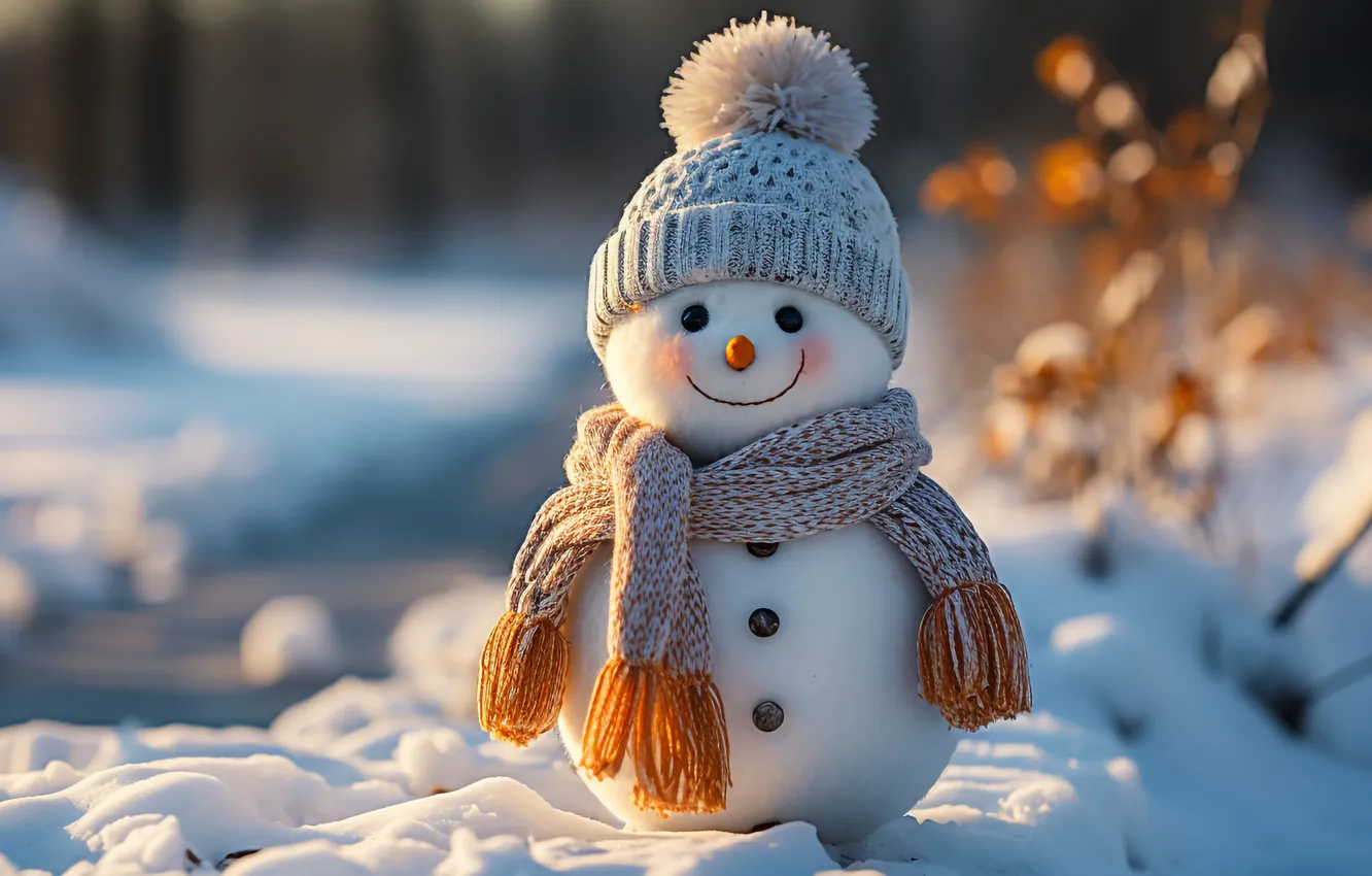 Photo wallpaper winter, snow, new year, Christmas, snowman, Christmas, winter, snow
