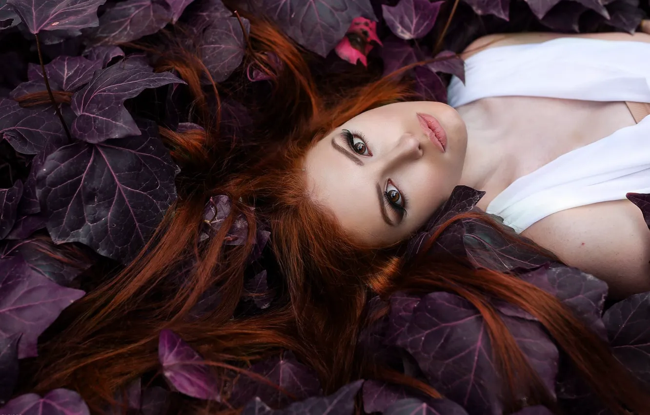 Photo wallpaper look, leaves, face, mood, hair, makeup, Alessandro Di Cicco, Valentina Galassi