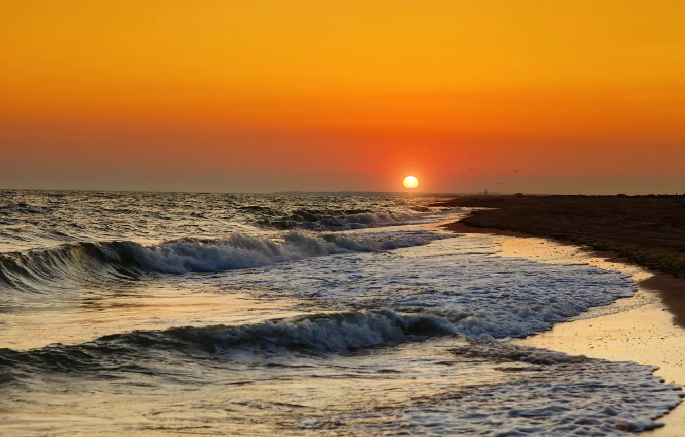 Photo wallpaper sea, landscape, sunset, nature, shore