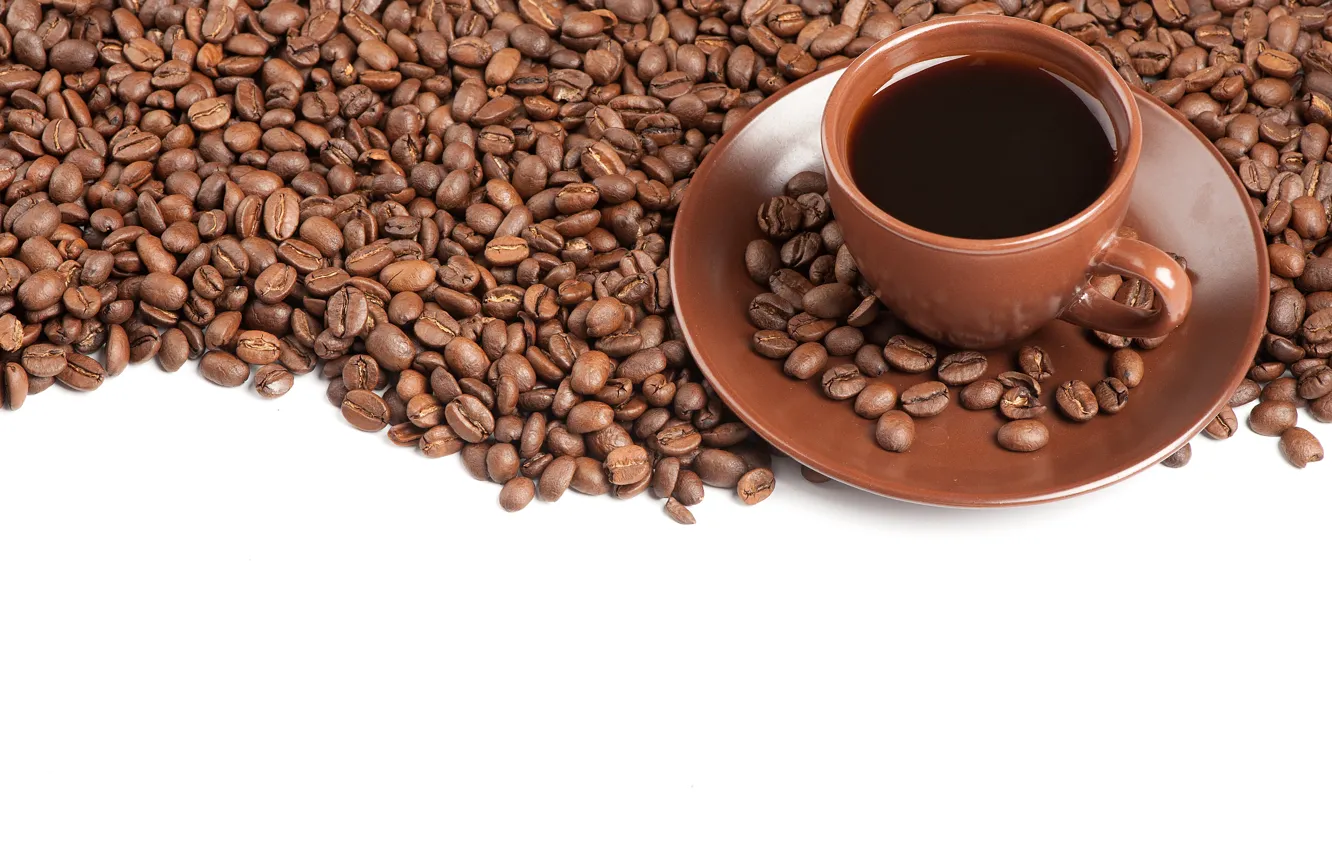 Photo wallpaper coffee, Cup, coffee beans, saucer