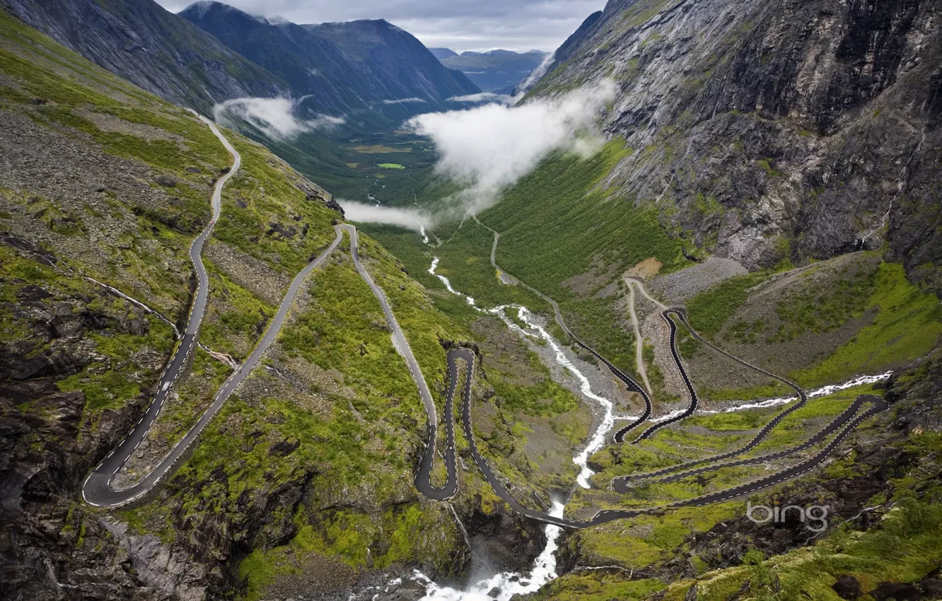 Photo wallpaper road, mountains, river