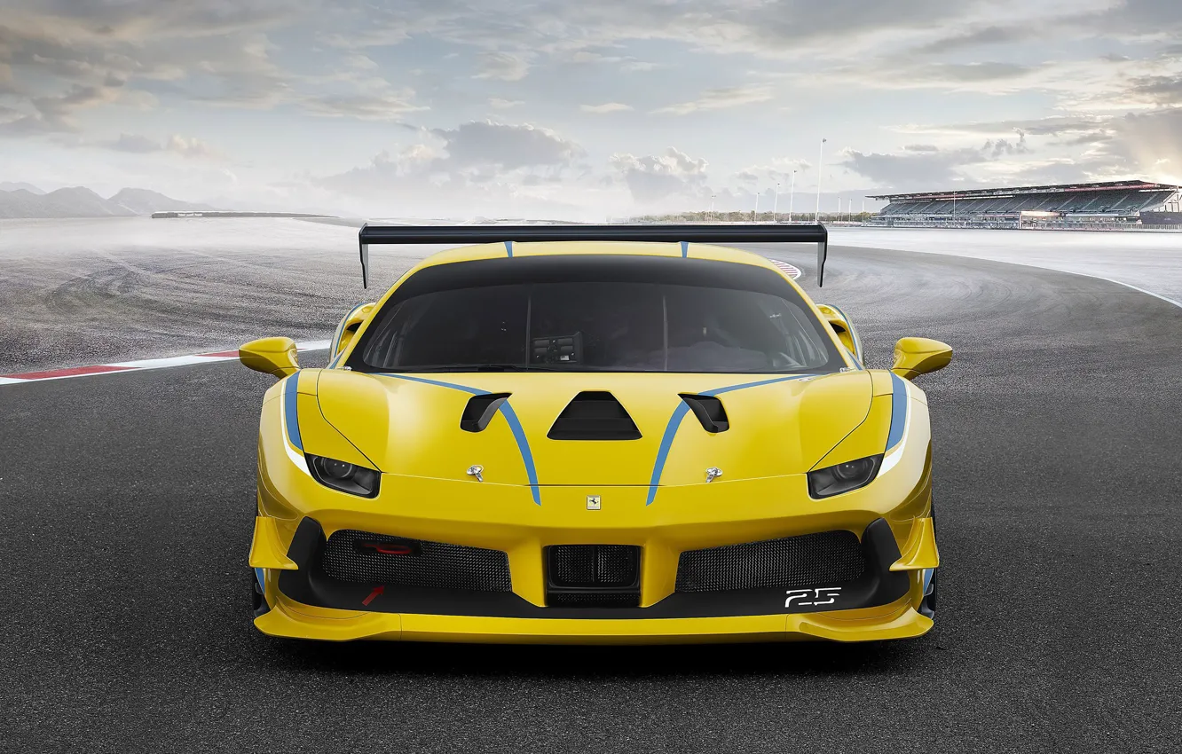 Photo wallpaper Ferrari, logo, sky, yellow, cloud, race, speed, horse
