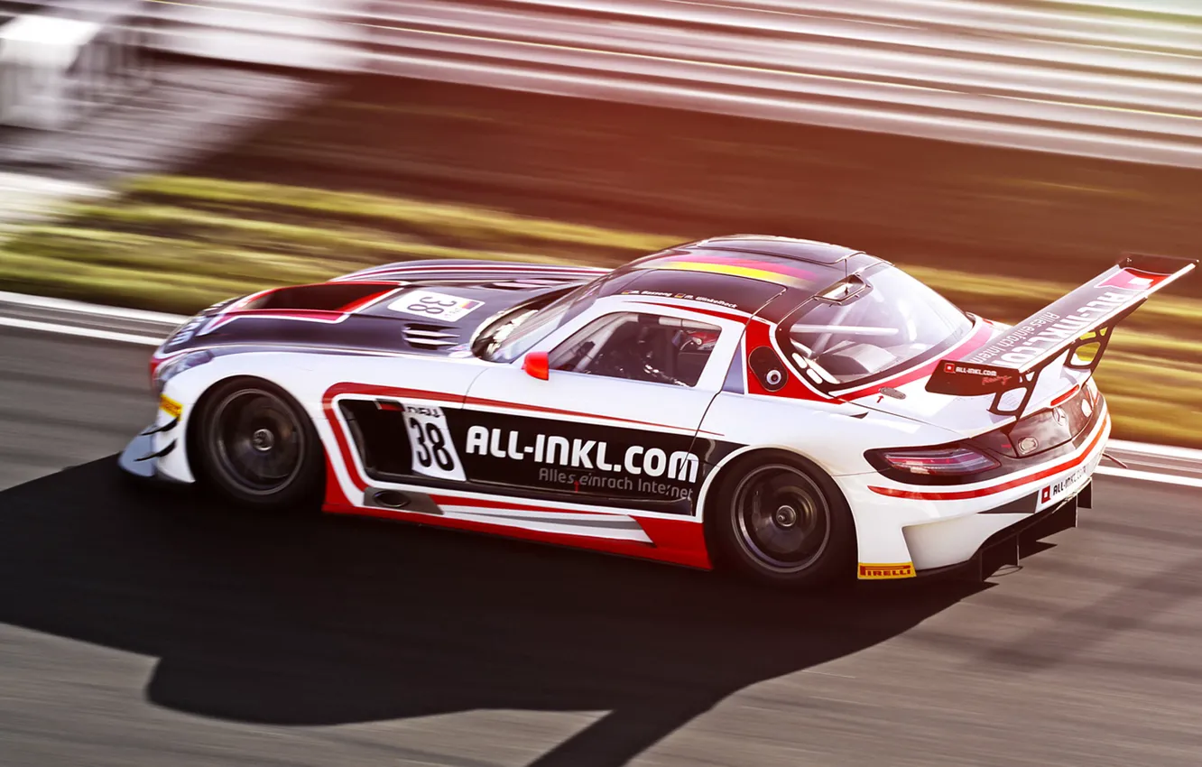 Photo wallpaper race, Mercedes, in motion, Mercedes SLS, race, FIA GT, Moscow Raceway, Competition