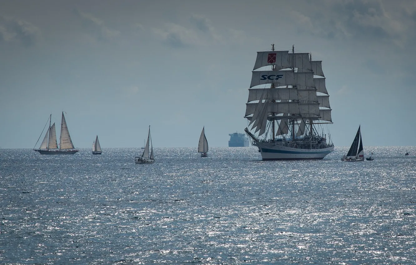 Photo wallpaper ship, sailboat, yacht, horizon
