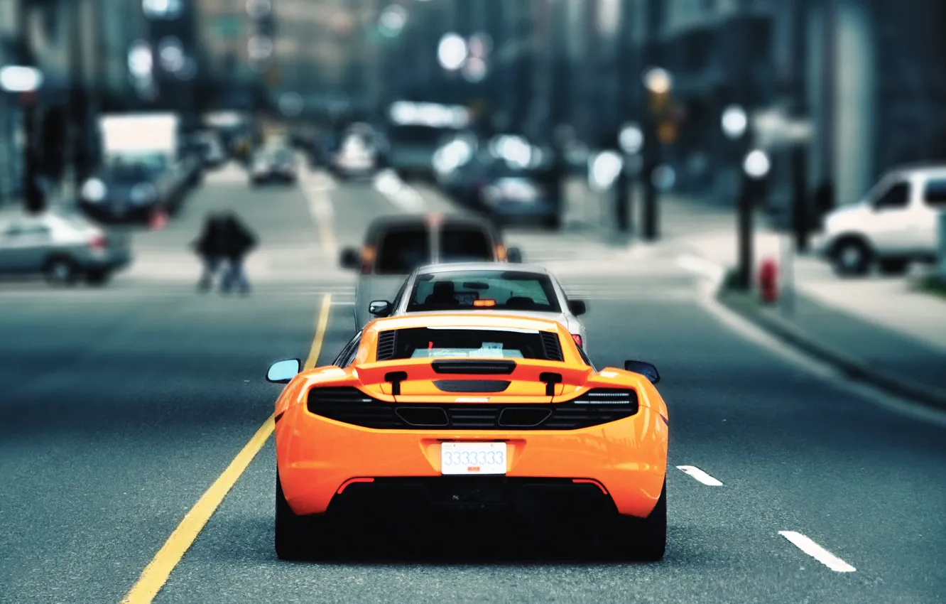 Photo wallpaper road, the city, McLaren, MP4-12C, razmytost