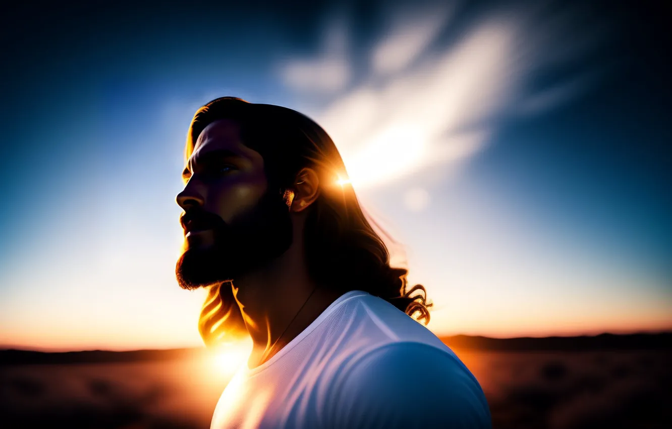 Photo wallpaper Dawn, Hair, Male, Digital art, AI art, The Art of Artificial Intelligence, Neural network