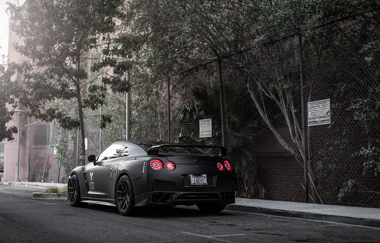 Photo wallpaper Matt, Nissan, GT-R, black, Nissan, rear