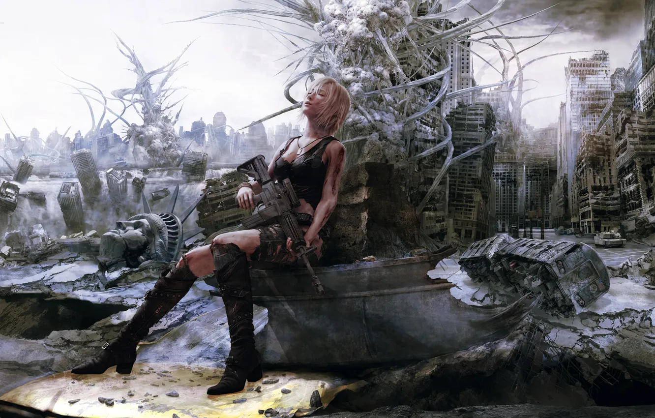 Photo wallpaper fiction, machine, ruins, Aya Brea, Parasite Eve