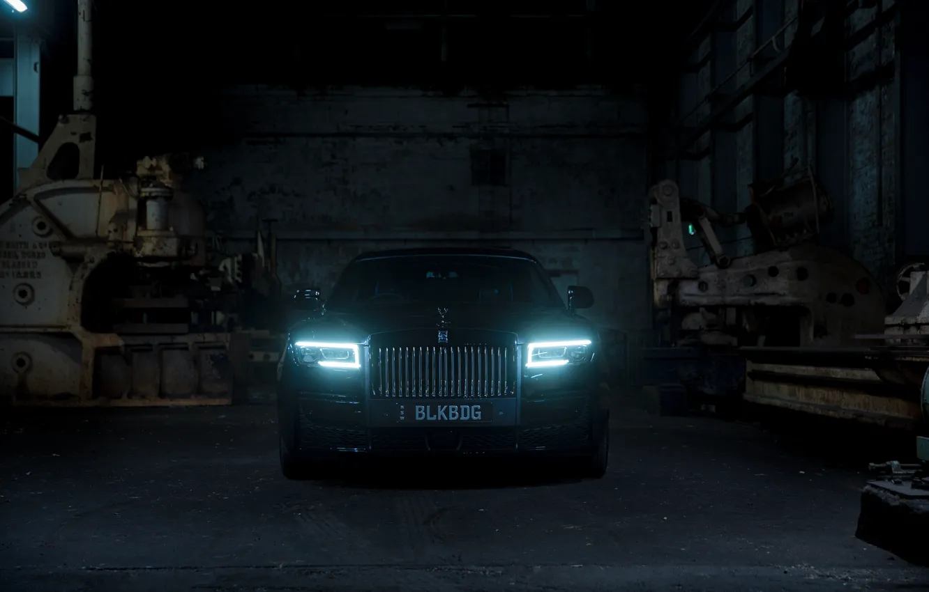 Photo wallpaper Rolls-Royce, Light, Ghost, Front, Black, Sight, 2022, Rolls-Royce Black Badge Ghost