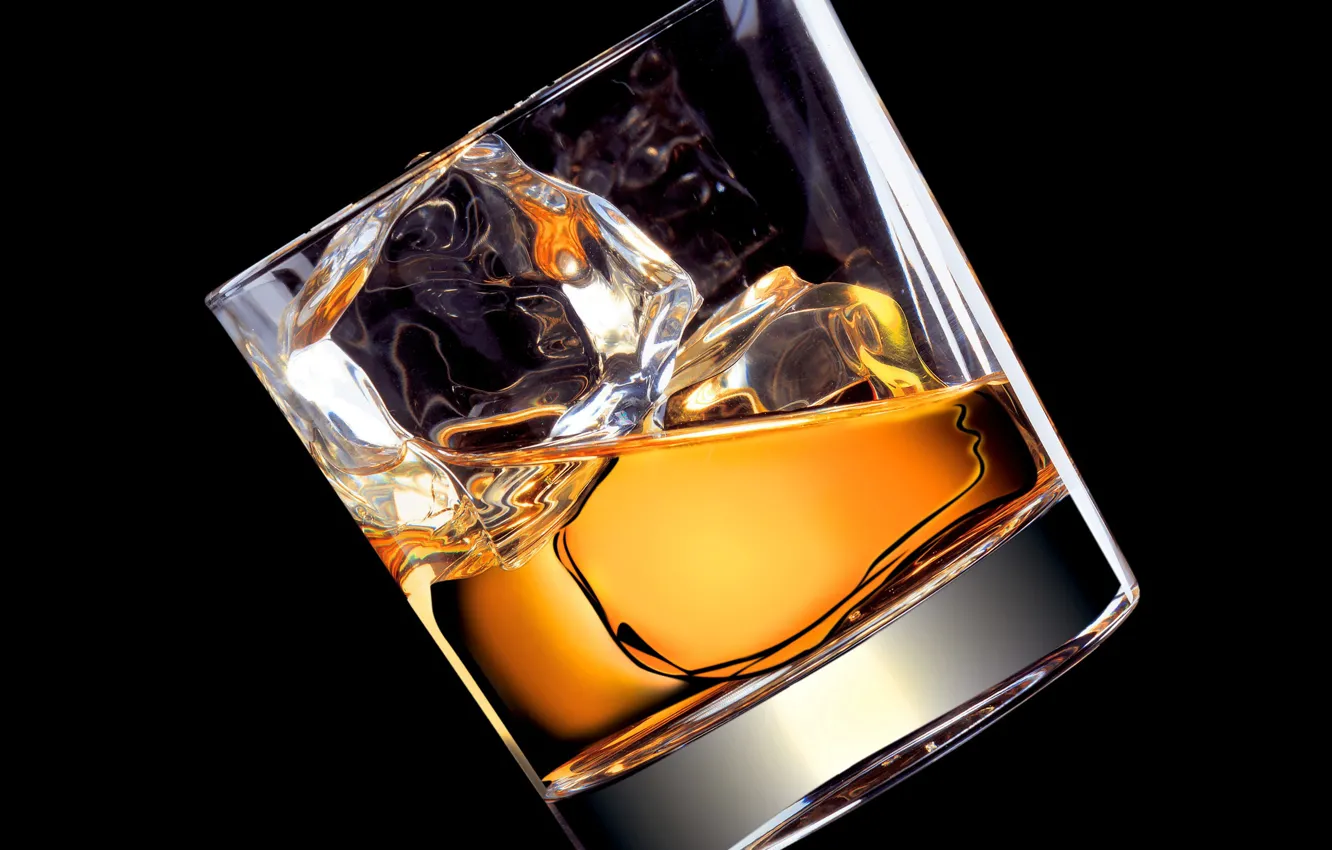 Photo wallpaper ice, glass, drink, whiskey