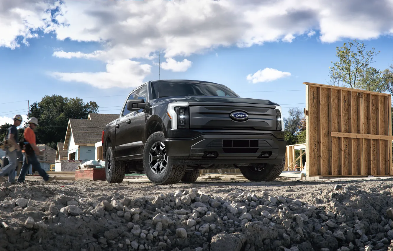 Photo wallpaper Ford, Ford, Black, Car, F-150, Front, 2022, Electric Truck