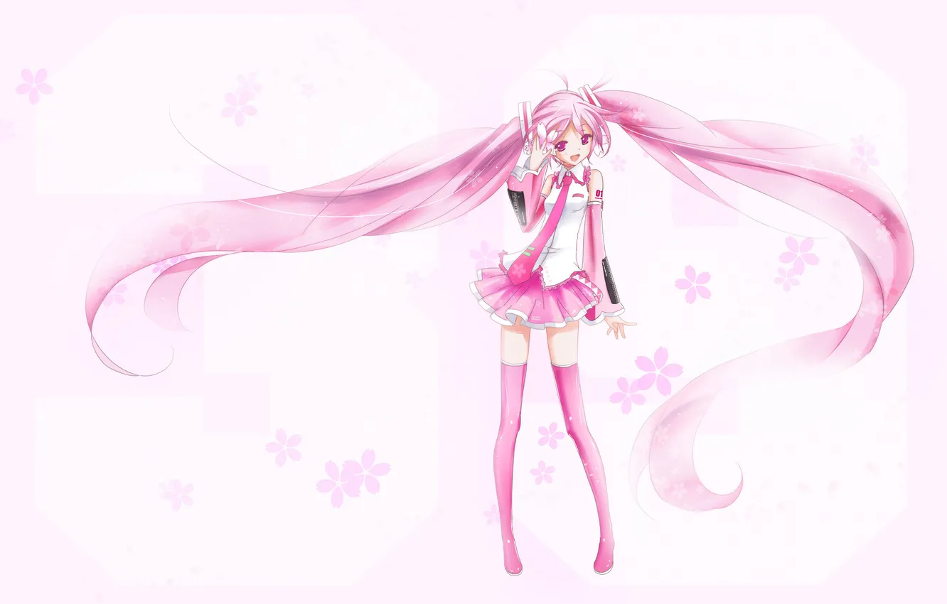 Photo wallpaper girl, flowers, petals, Sakura, art, vocaloid, Vocaloid, sakura, mike