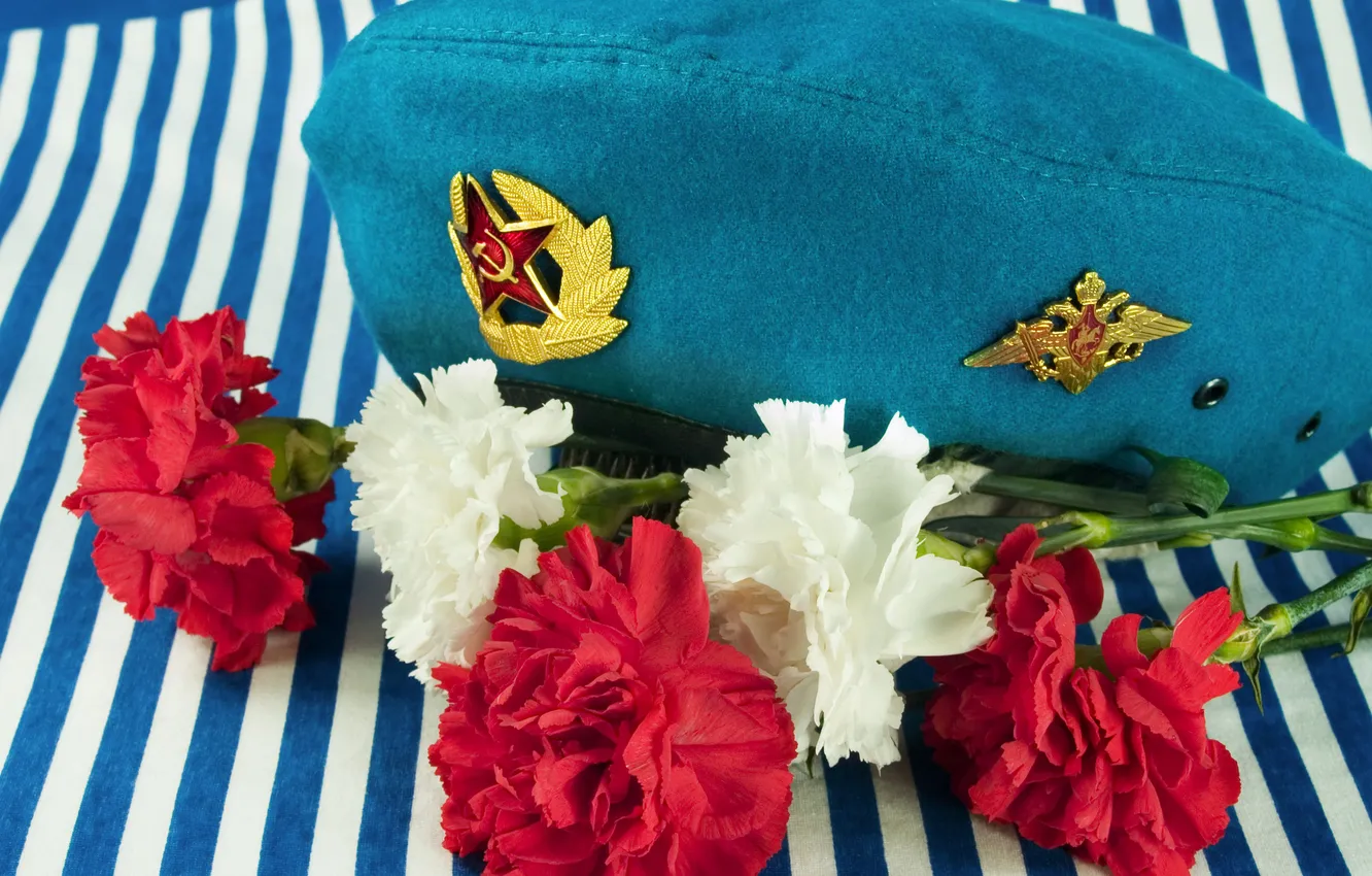 Photo wallpaper flowers, vest, clove, blue beret, the memory of the service