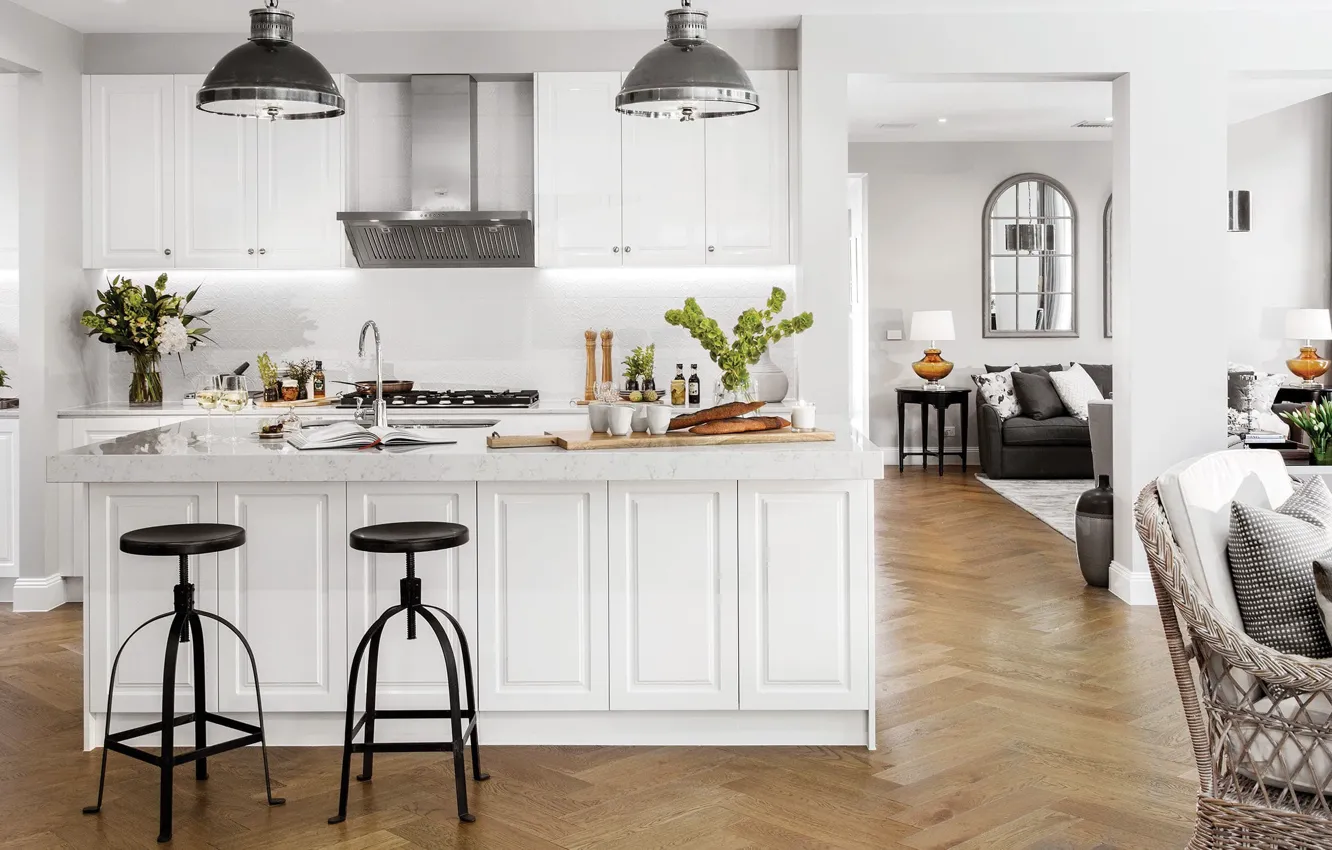 Photo wallpaper design, style, interior, kitchen, Classic, living room, Hamptons, Brighton