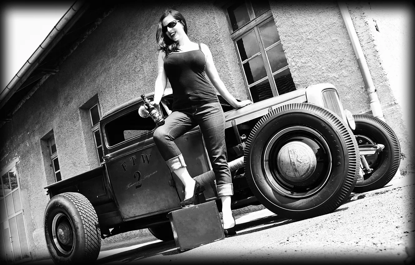 Photo wallpaper Girl, Car, Old, Retro