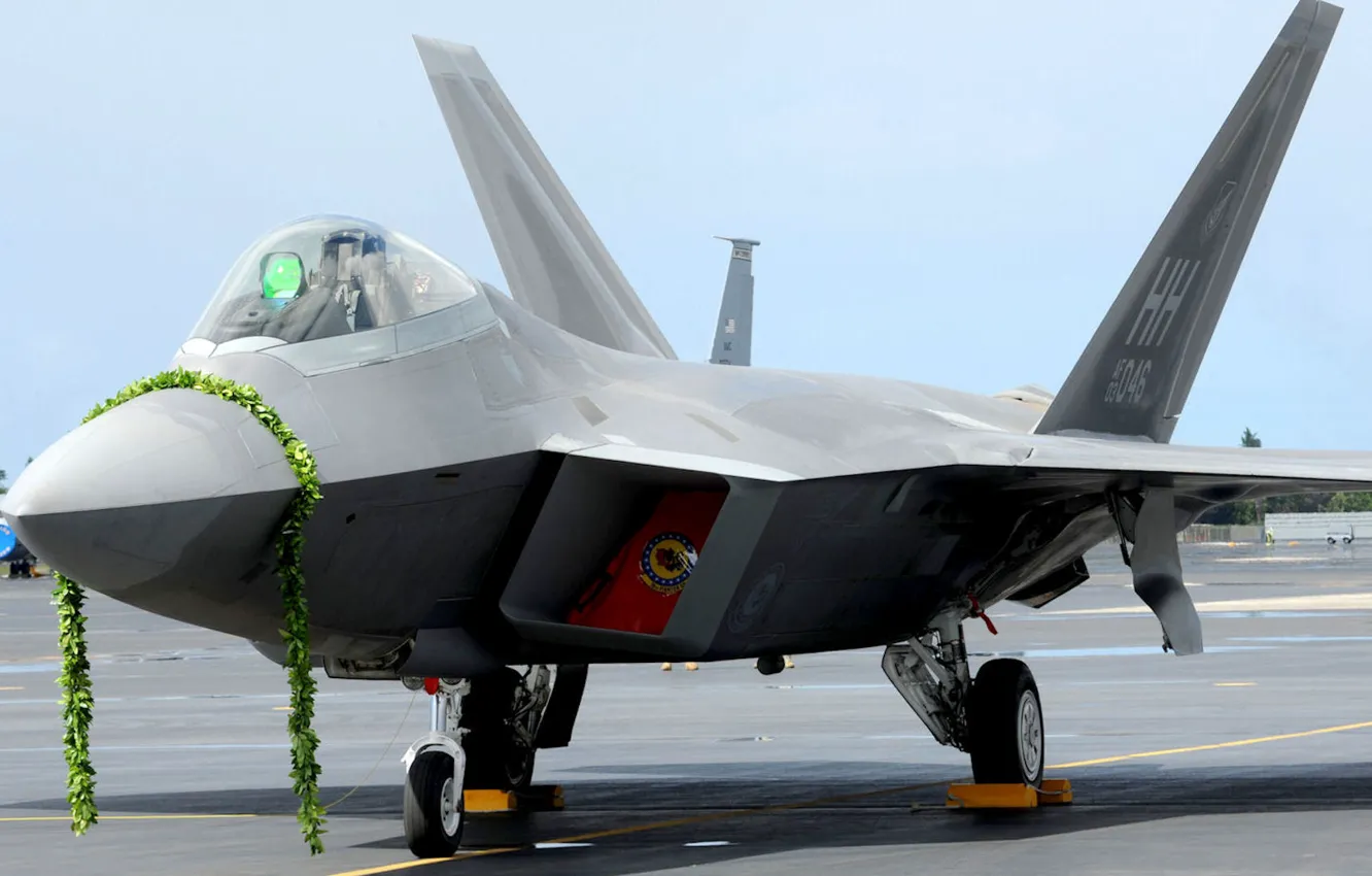 Photo wallpaper fighter, Parking, the plane, the airfield, Raptor, Hawaii, the ceremony, f-22