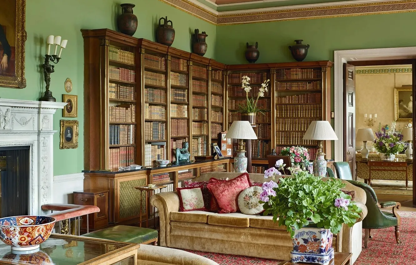 Photo wallpaper English Country House Style, room, design, interior, by House & Garden, English style, library, living …