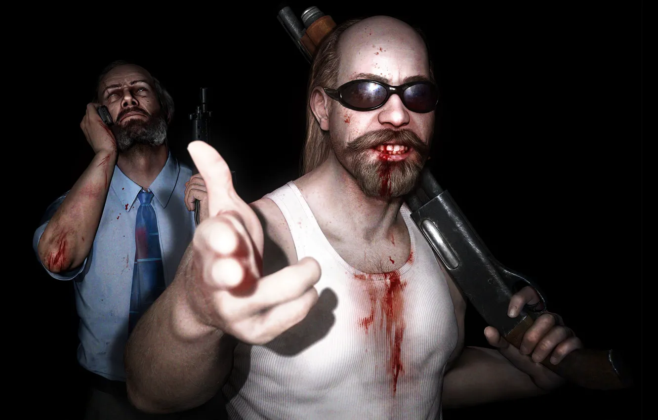 Photo wallpaper light, weapons, blood, glasses, gesture, kane and lynch