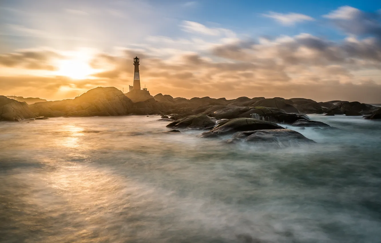 Photo wallpaper sea, rocks, lighthouse