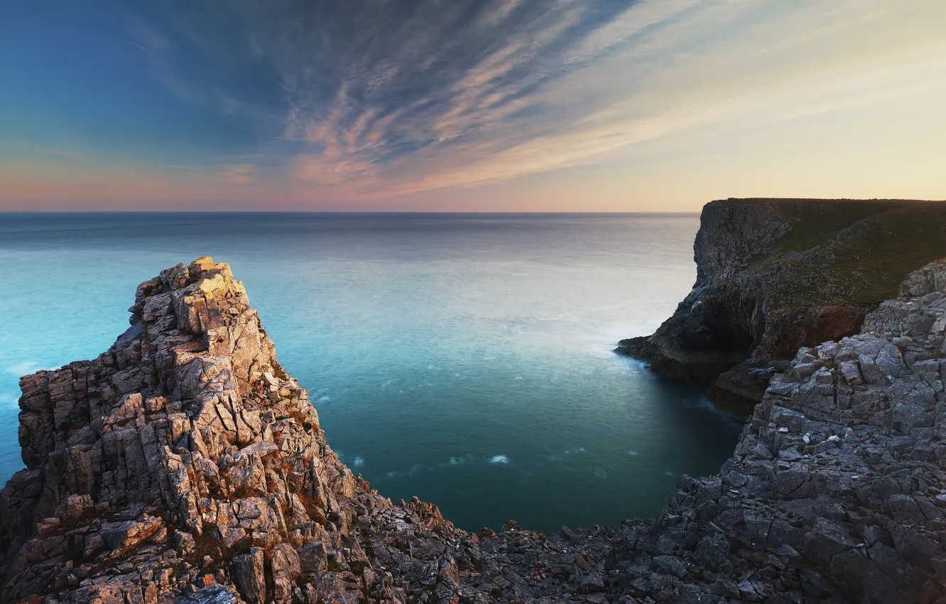 Photo wallpaper the ocean, rocks, Pembroke, south Wales