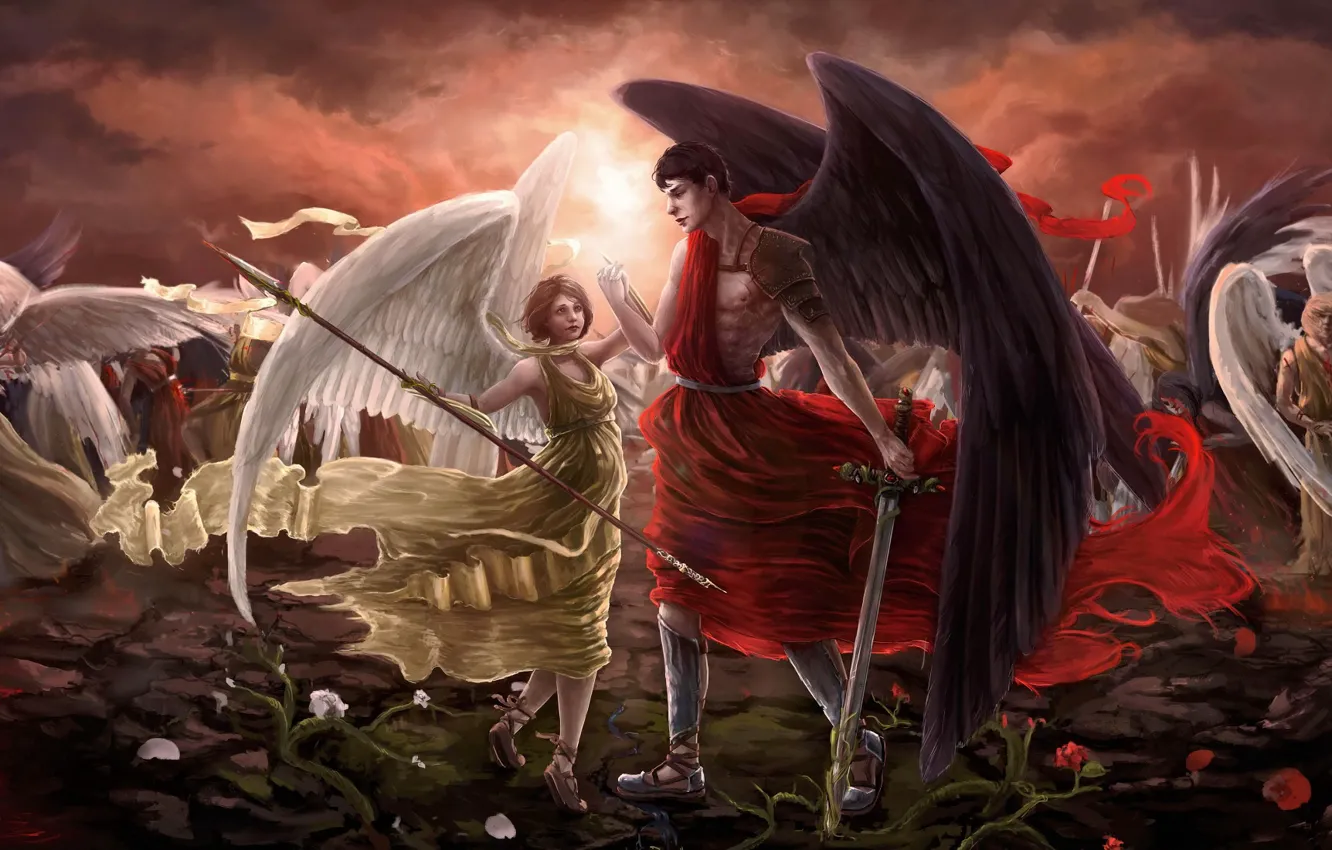 Photo wallpaper blood, angel, the battlefield