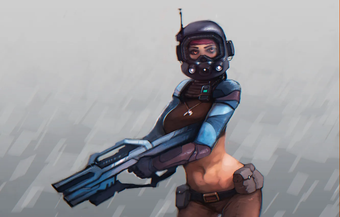 Photo wallpaper girl, weapons, police, helmet, the gun