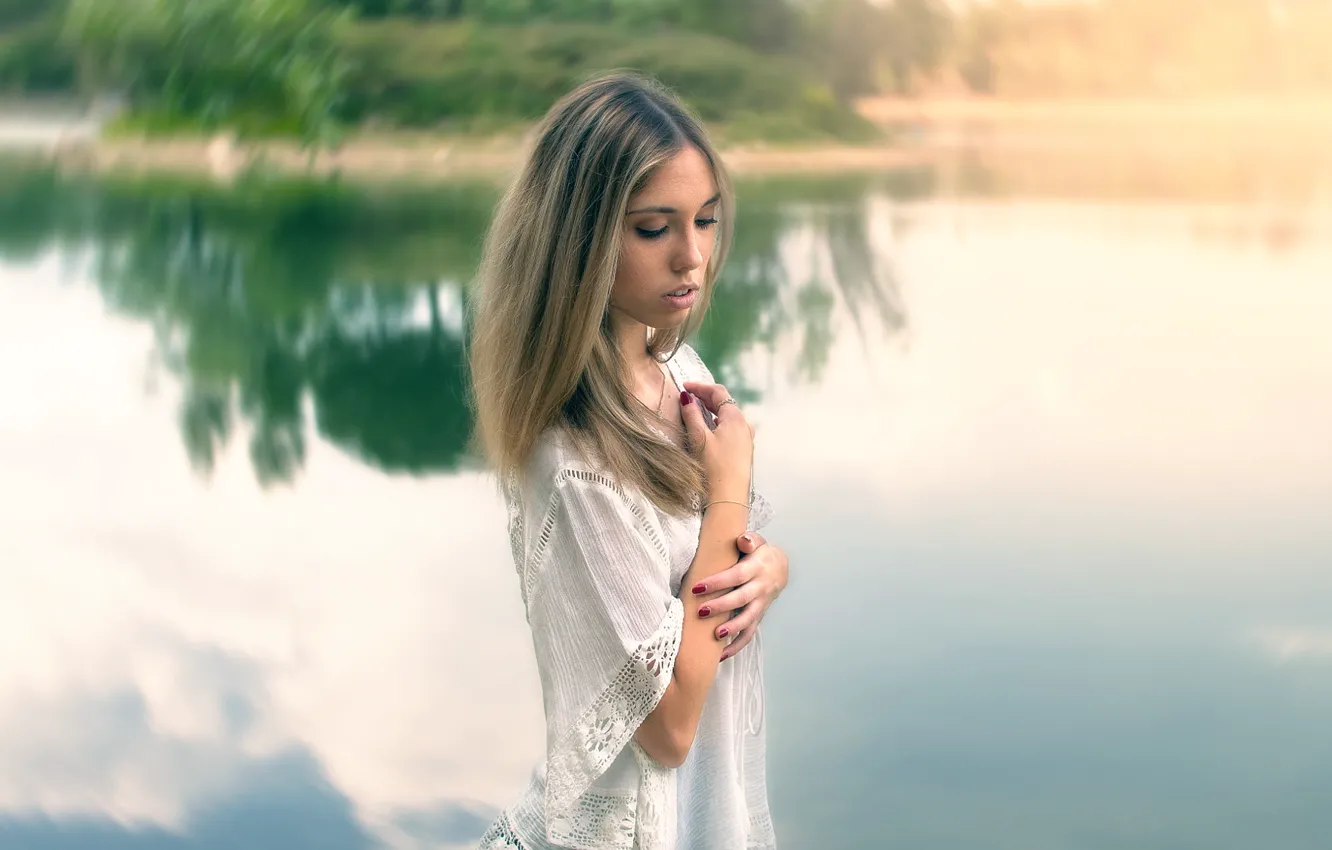 Photo wallpaper portrait, sponge, the beauty, teeth, bokeh, reflections