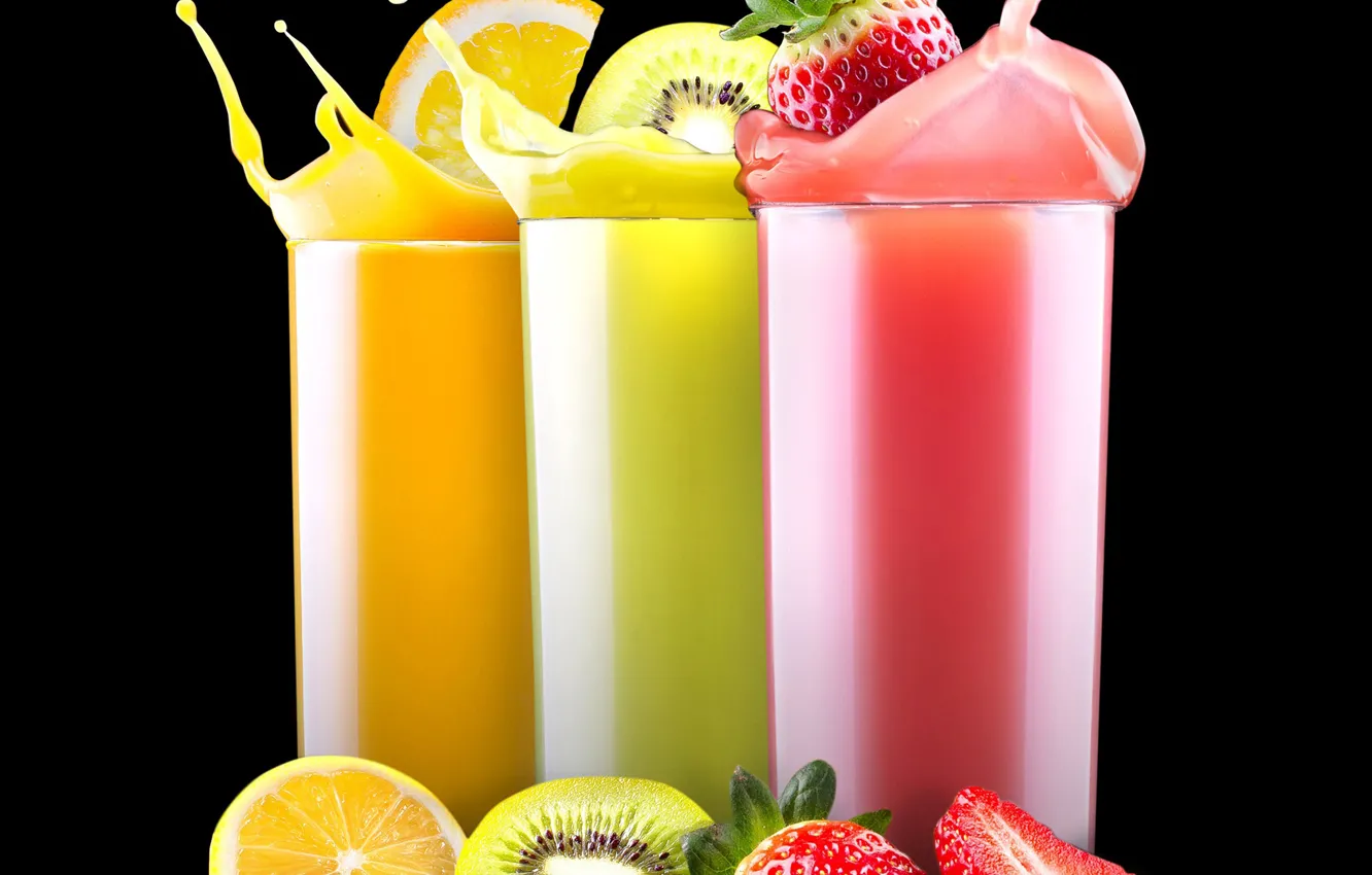 Photo wallpaper glass, orange, kiwi, strawberry, juice