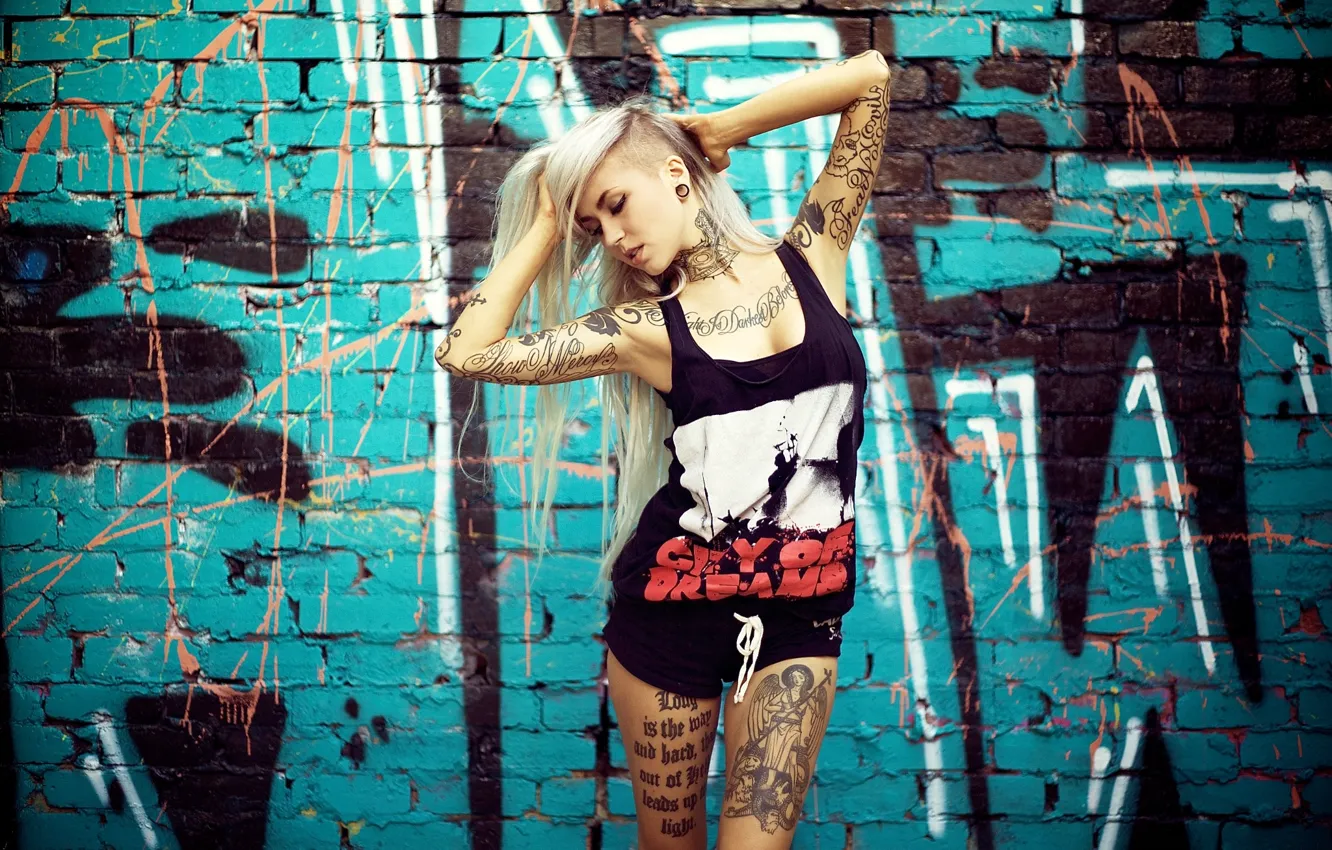 Photo wallpaper girl, sexy, fashion, model, tattoo, hair, blonde, hipster