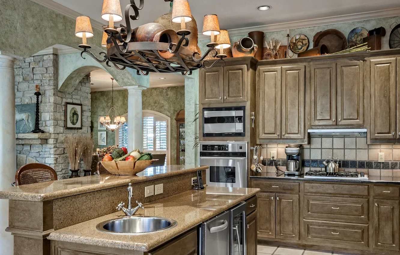 Photo wallpaper wood, interior, home, kitchen