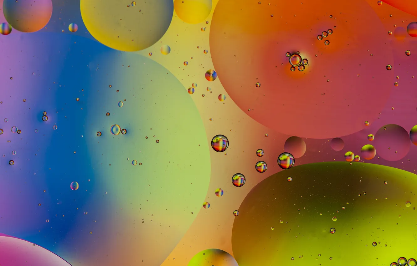 Photo wallpaper water, balls, bubbles, color, oil, liquid, the air, the volume