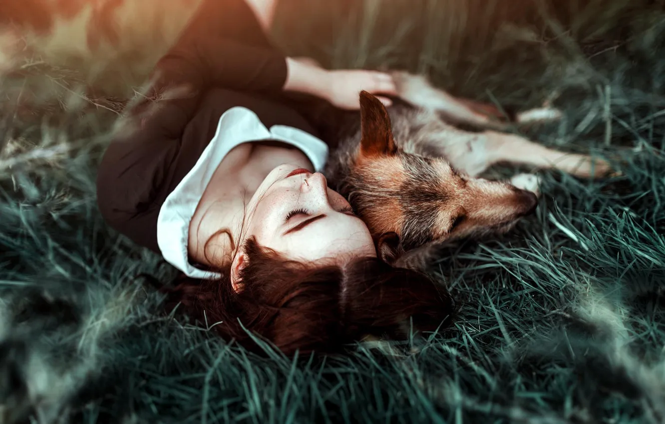 Photo wallpaper girl, dog, friendship, friends, Antonia Clio, настроение1