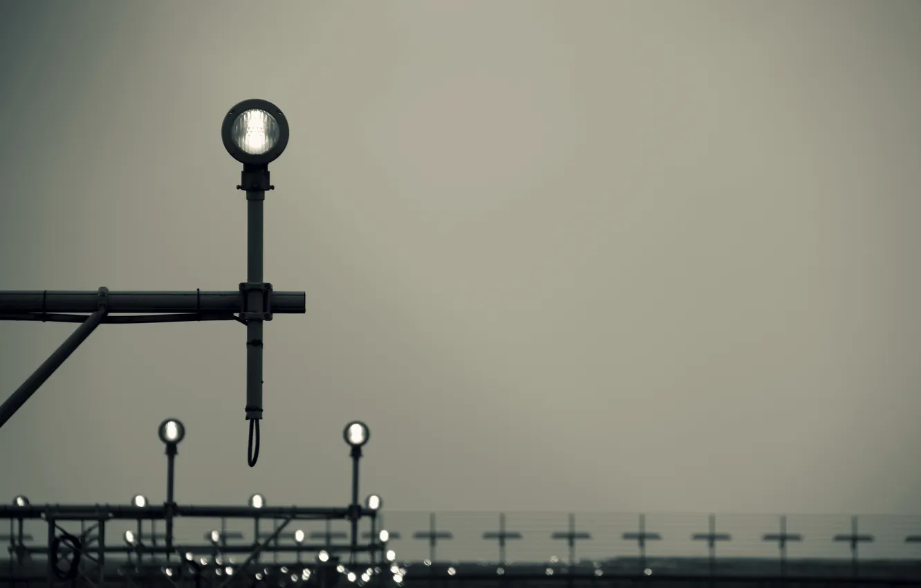 Photo wallpaper transport, lights, the fence, airport, the gray sky