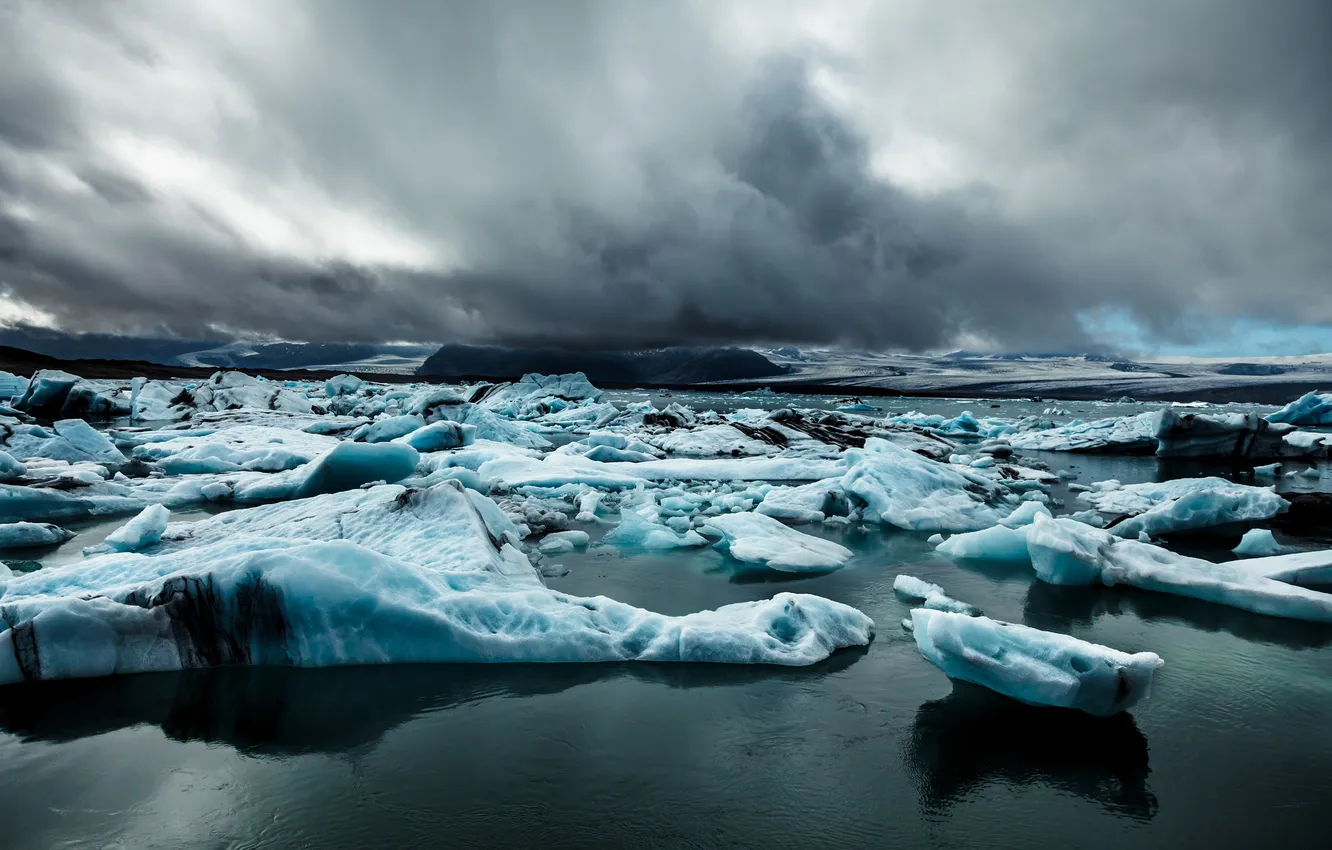 Photo wallpaper clouds, Iceland, icebergs