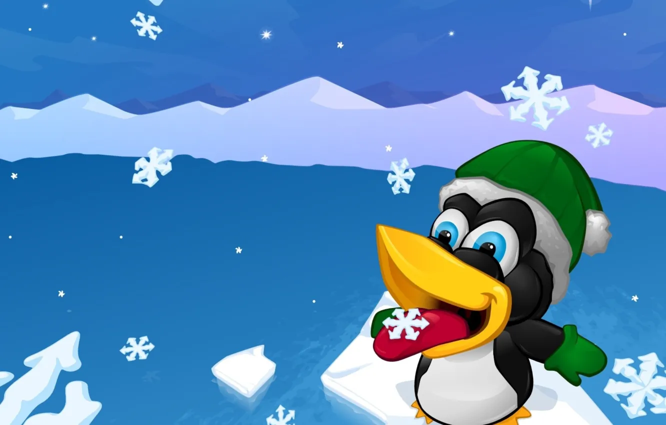 Photo wallpaper snowflakes, new year, penguins, linux, Christmas, the smell of Christmas, Christmas Tux