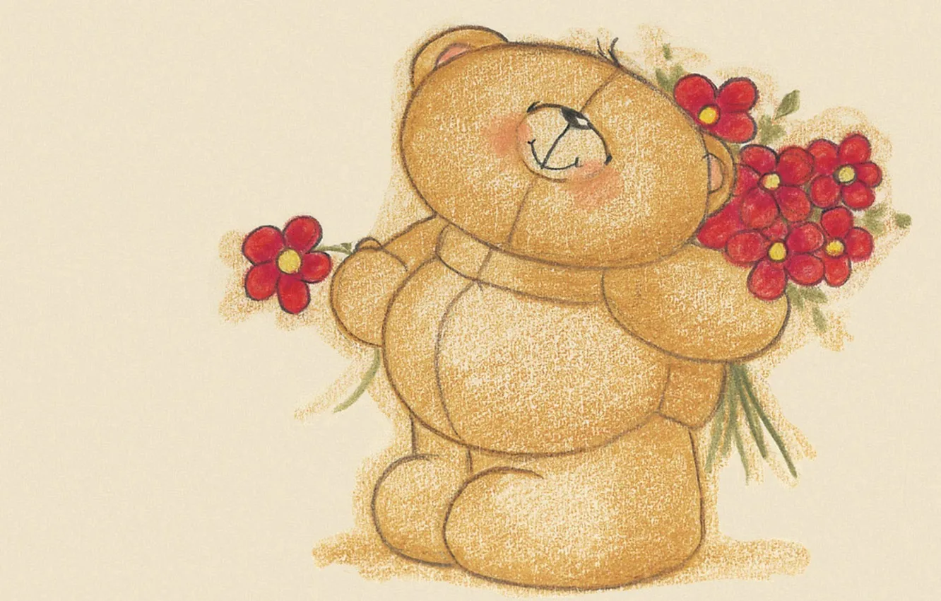 Photo wallpaper flowers, mood, gift, art, bear, a bunch, children's, Forever Friends Deckchair bear
