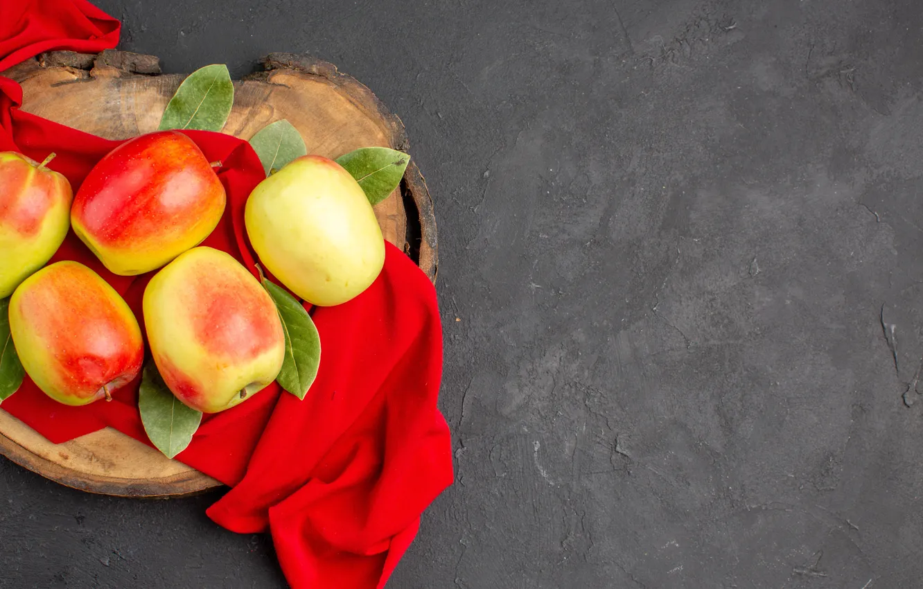 Photo wallpaper apples, grey background, Red Cloth