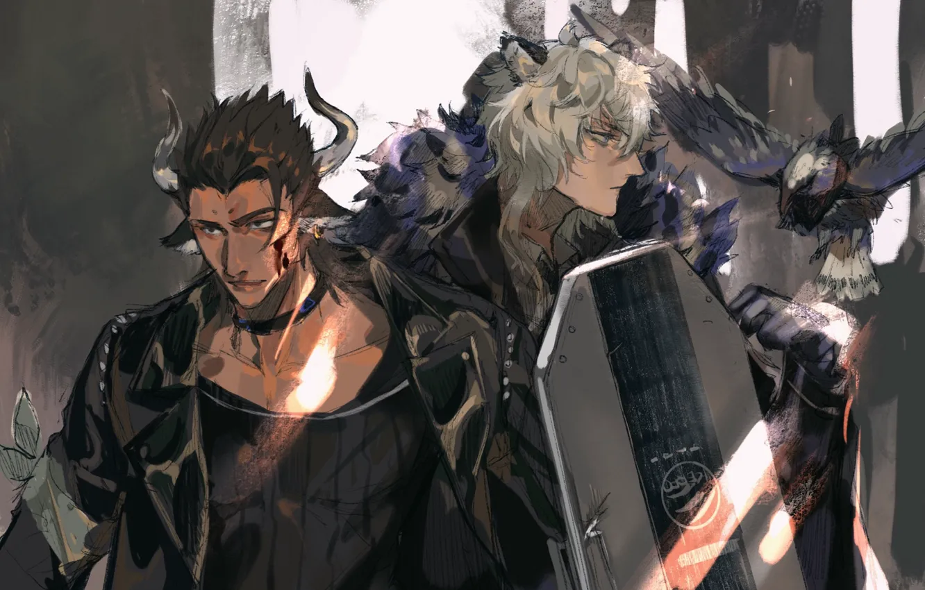 Photo wallpaper horns, guy, Matterhorn, Arknights, SilverAsh