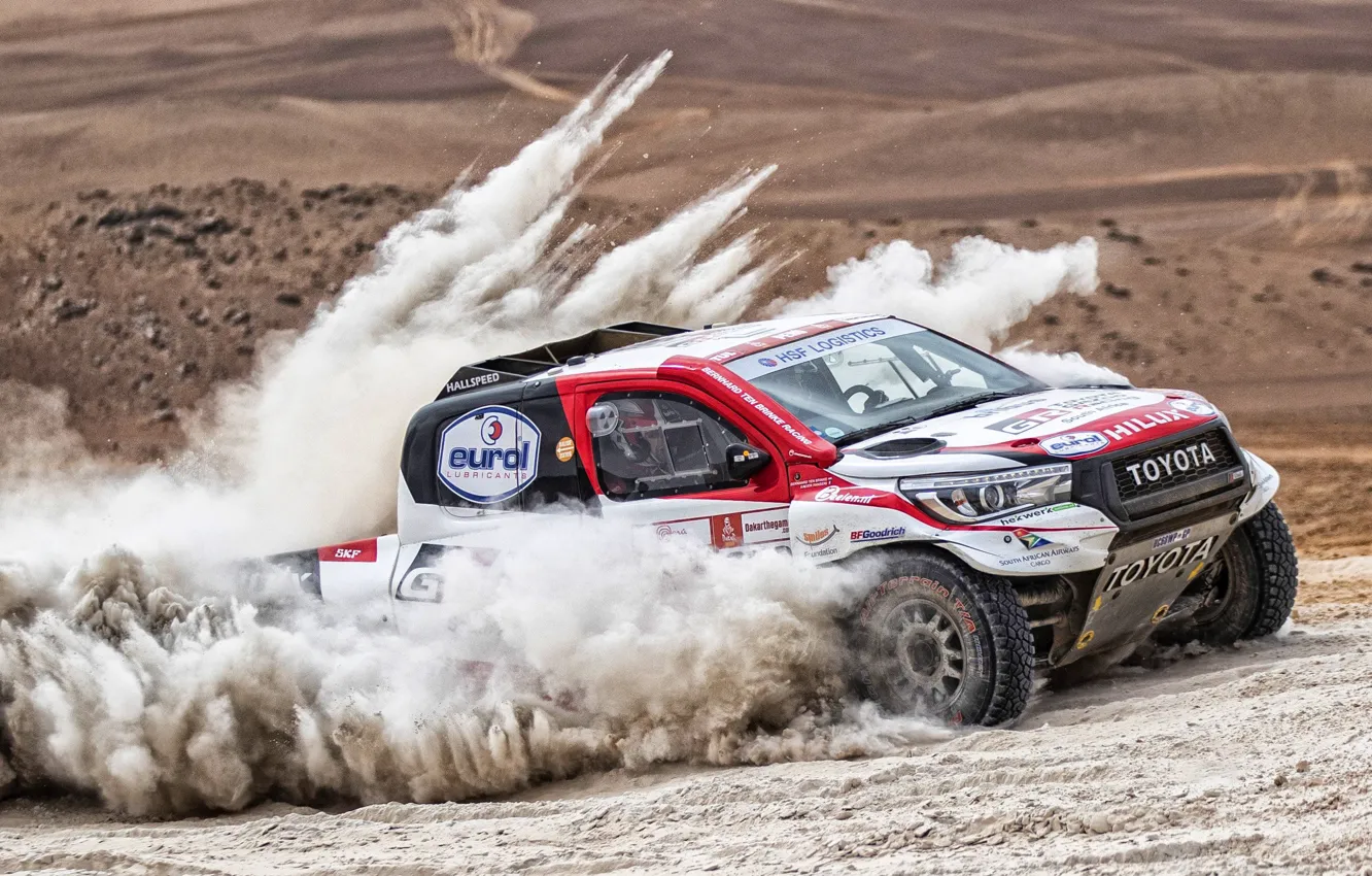 Photo wallpaper Sand, Auto, Dust, Sport, Machine, Race, Toyota, Hilux