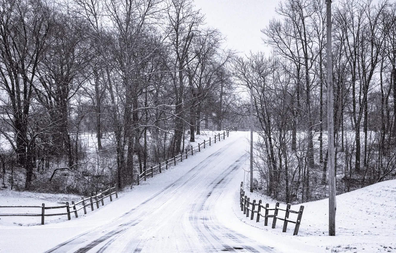 Photo wallpaper winter, road, snow