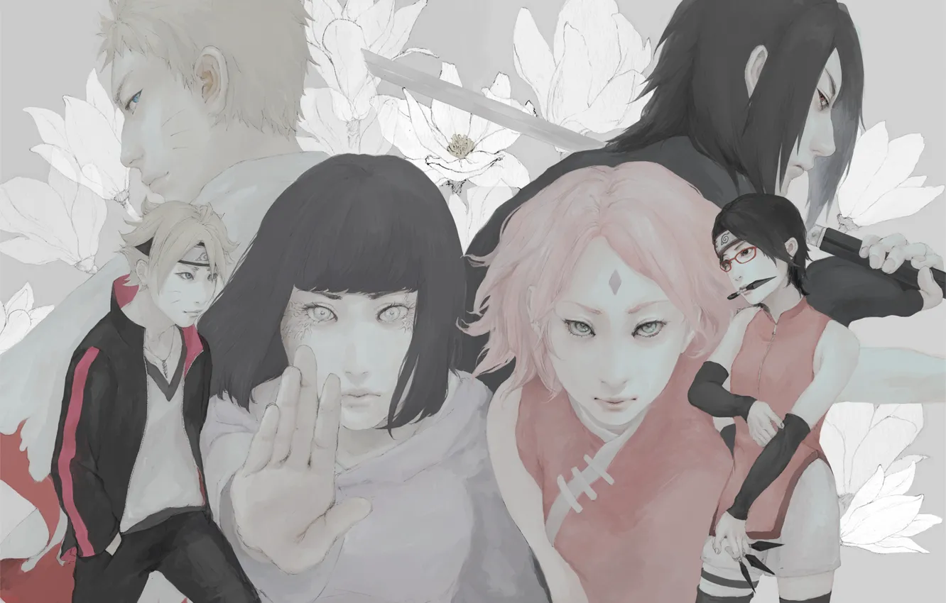 Photo wallpaper Sasuke, Naruto, Sakura, naruto, art, realistic, Hinata, uchiha clan