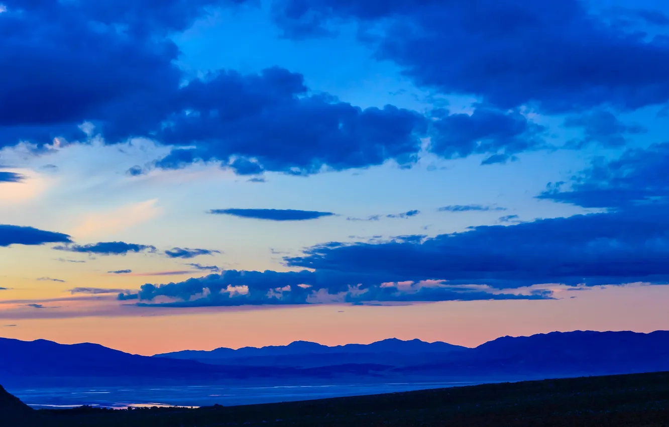 Photo wallpaper the sky, clouds, mountains, lake