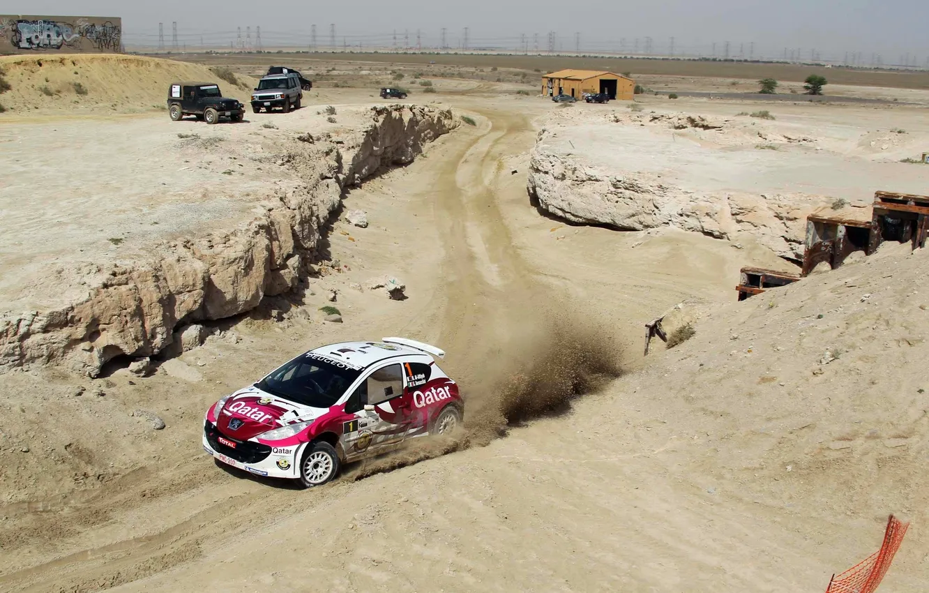 Photo wallpaper sand, race, sport, turn, Peugeot, WRC, Rally, Rally