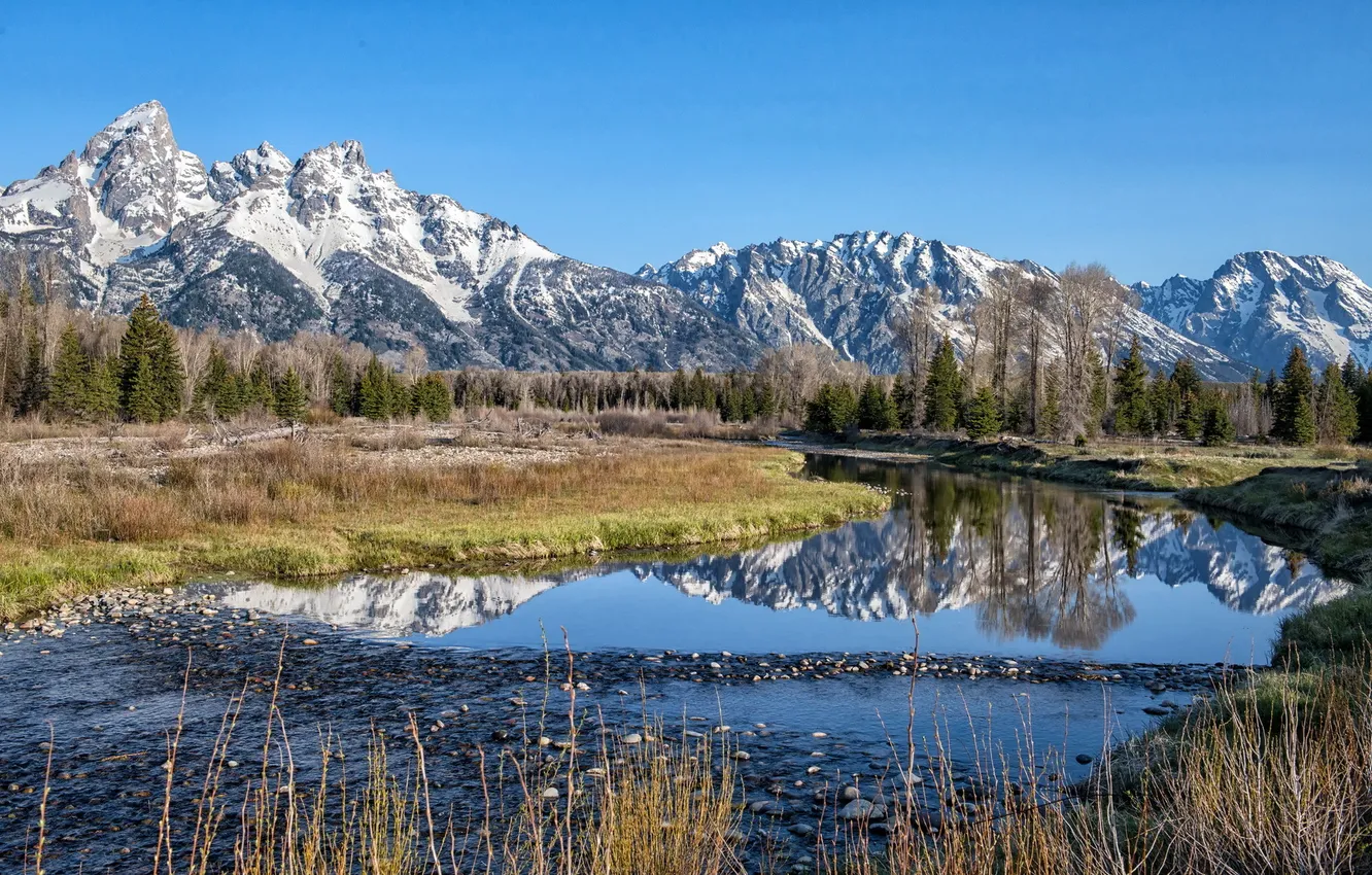Photo wallpaper landscape, mountains, nature, river