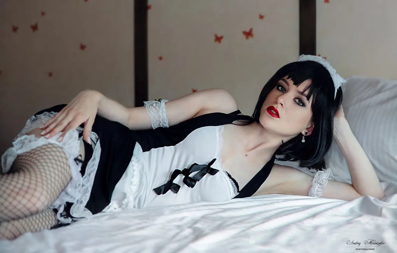 Photo wallpaper girl, sexy, Wallpaper, sweetheart, model, bright, stockings, makeup