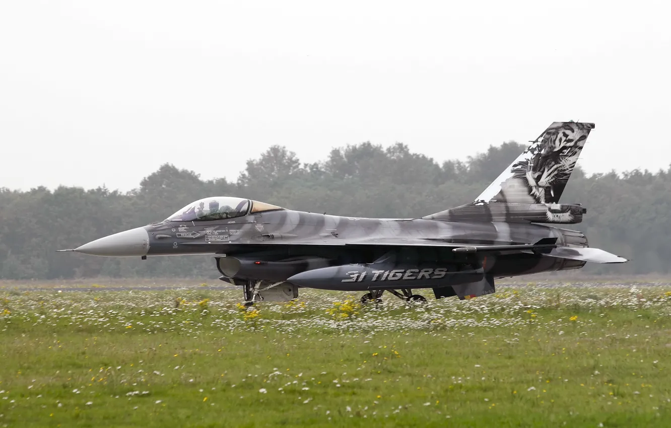 Photo wallpaper fighter, the airfield, F-16, Fighting Falcon, multipurpose, "Fighting Falcon"